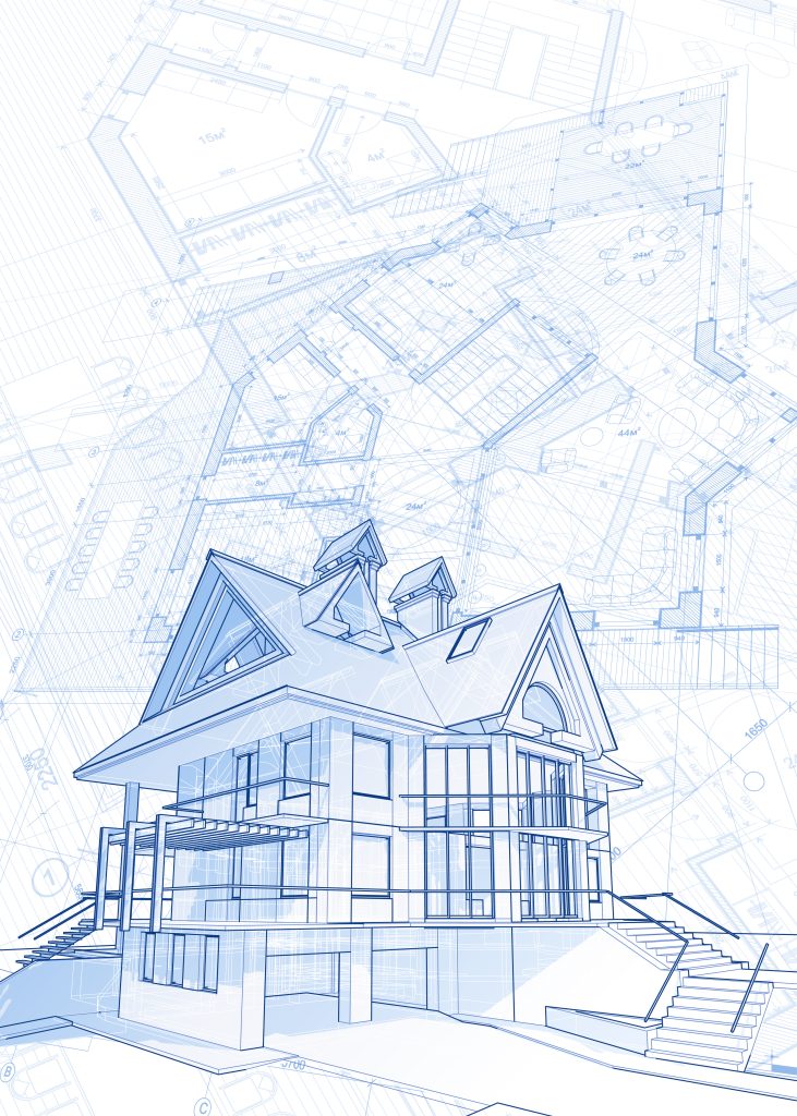 Architectural blueprint drawing of a custom home