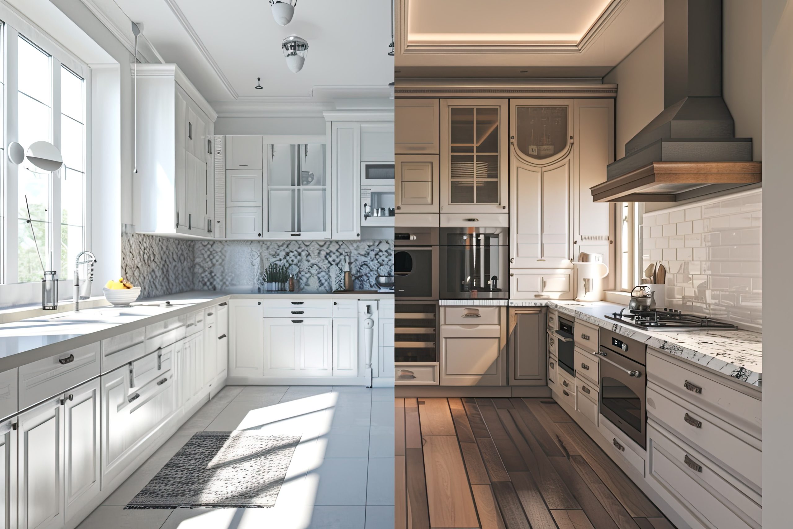 kitchen-interior-before-after-remodelling Kitchen interior Before and After remodelling , high detail, 8k --ar 3:2 Job ID: 54b31332-c461-4b86-80a1-d8404da84eae